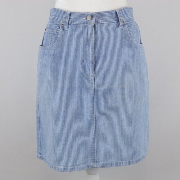 Bill Blass Vintage Women’s Size 8 Petite Blue White Striped Denim Mini Skirt - Picture 1 of 8